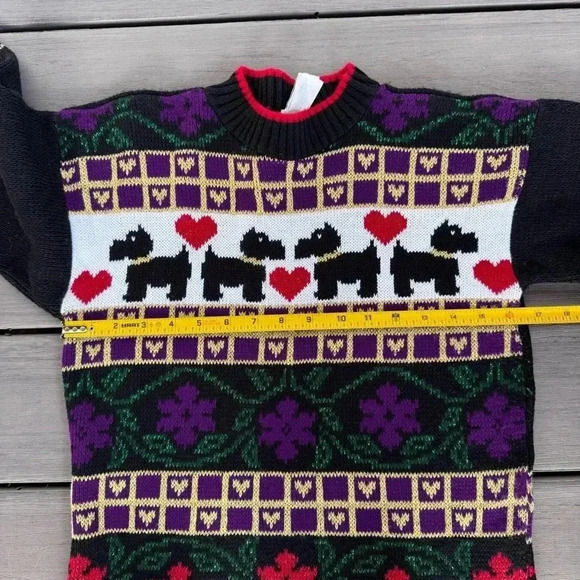 Vintage Separate Issue Kids Acrylic Sweater Size Medium Scottie Dog Hearts - Picture 5 of 6